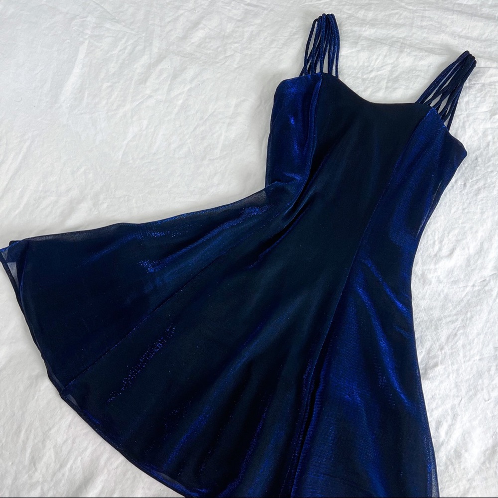 VINTAGE/ midnight blue 90s metallic shimmer skater dress